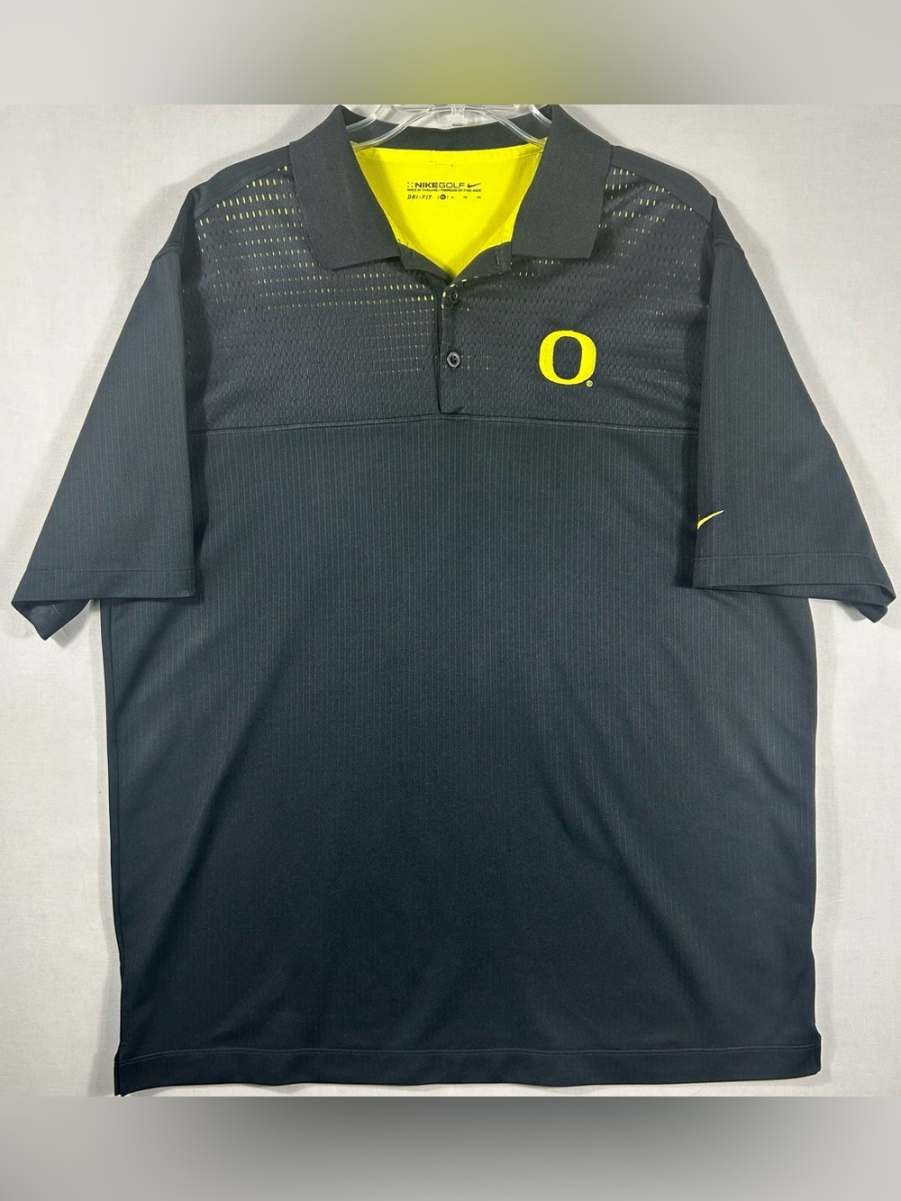 Nike Golf Dri-Fit Polo Shirt Mens XL Oregon Ducks Stealth Logo Black Yellow